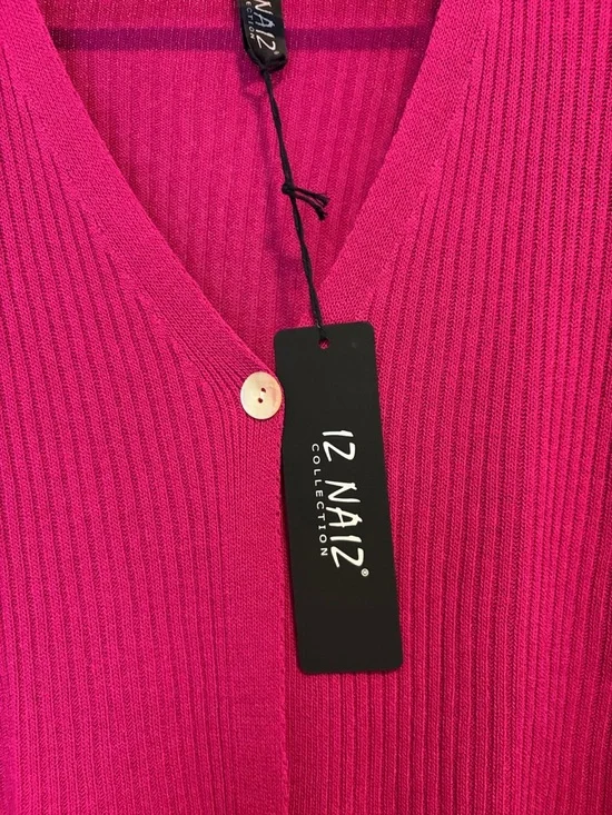 Fuchsia Pink Ribbed V-Neck Cardigan - Picture 2 of 6